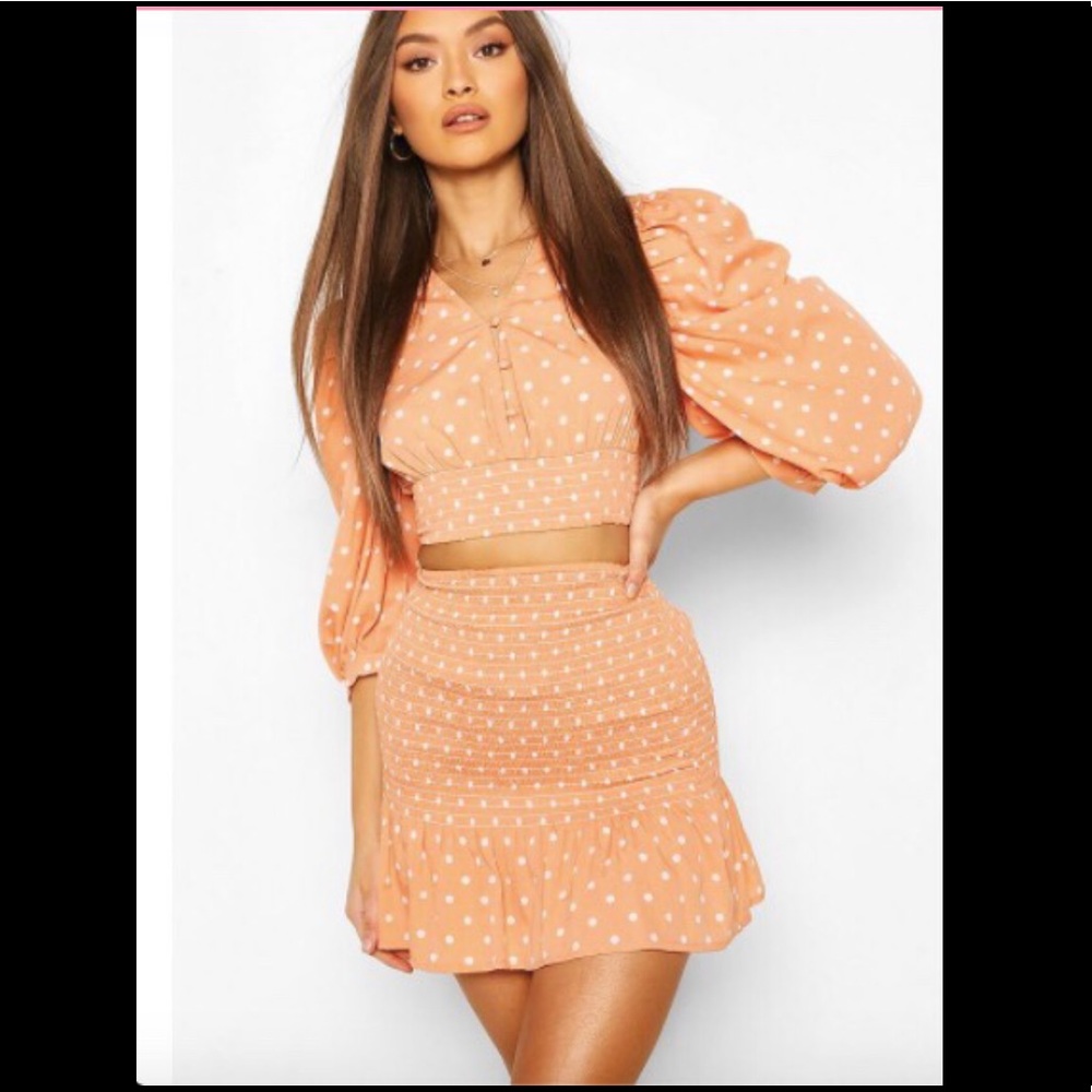 SOLD Boohoo peach polka dot co-ord